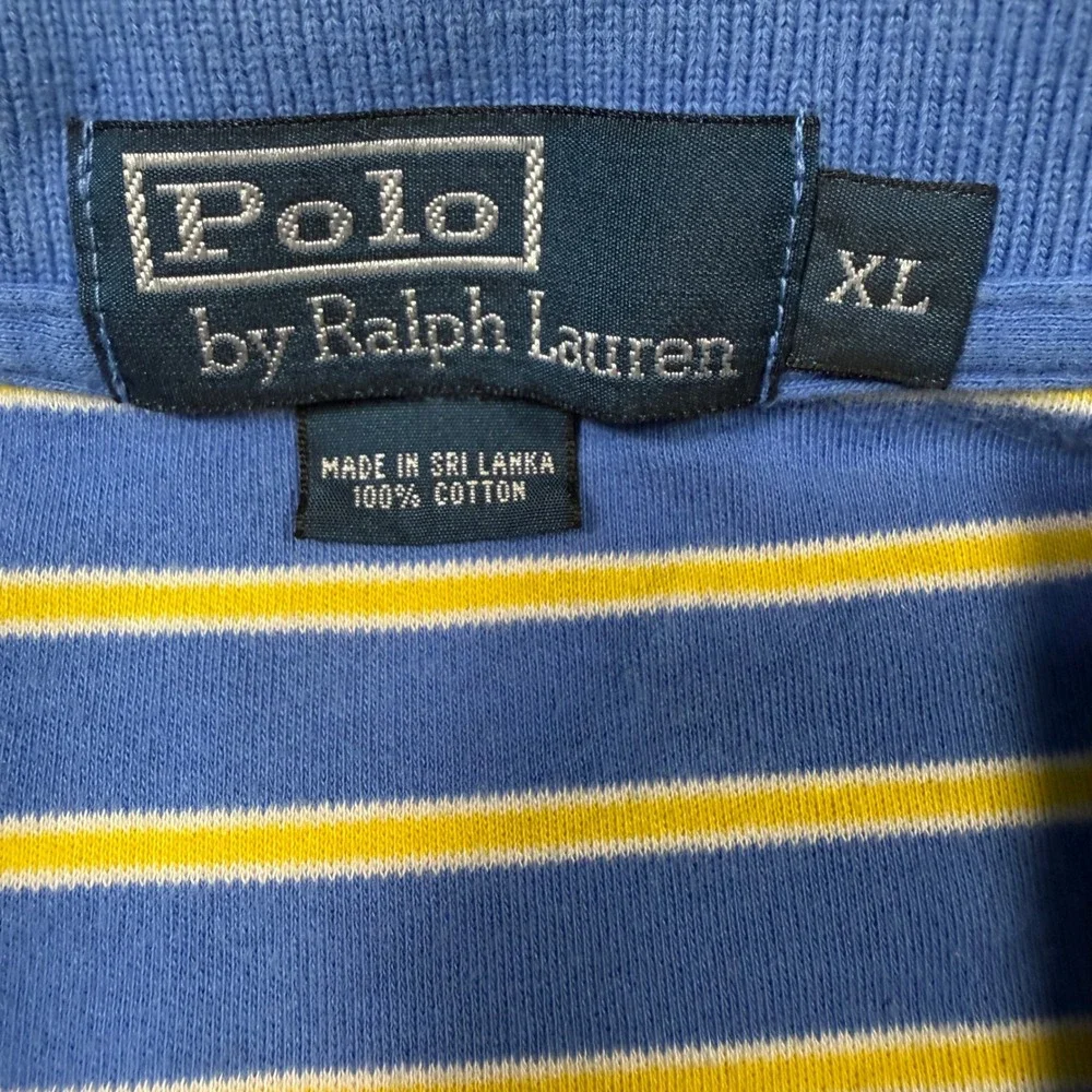 Polo Ralph Lauren Shirt Mens XL Blue Yellow Striped Pink Pony Vintage 90s Preppy